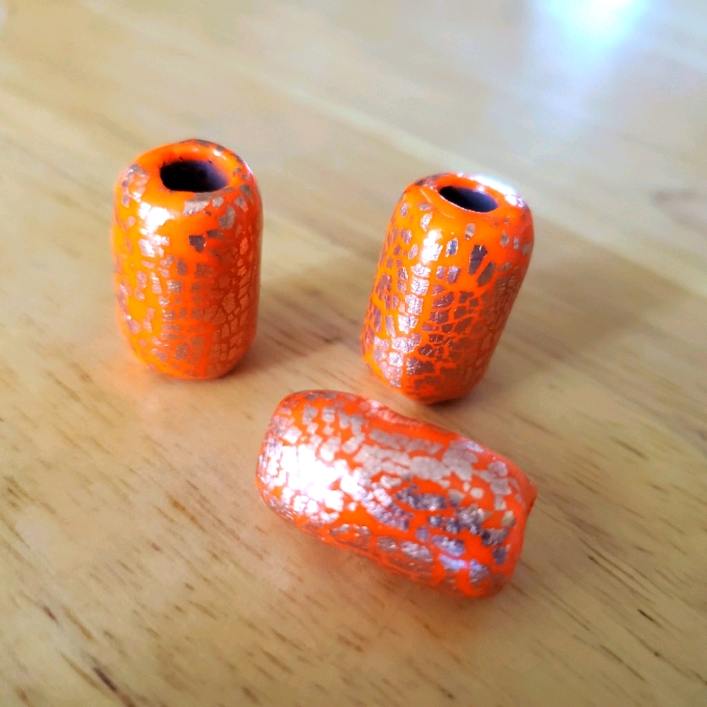 Orange/ Gold Pattern Dread Beads, set of 3